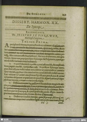 Dissert. Harmon. XX. De Syncope