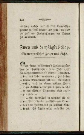 Zwey und dreyßigstes Kap. Elementarisches Feuer und Licht. - Acht u. dreyßigstes Kap. Dumme Unwissenheit und traurige Irrthümer.