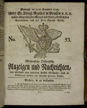 No. 53. Montags, den 31ten December 1759.