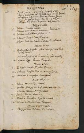 Sommerhalbjahr 1649. Rektorat Joachim Wibel