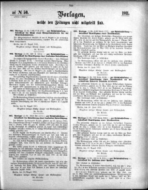 Anlage: ad No.50 (885-968.), Vorlagen, welche den Zeitungen nicht mitgeteilt sind
