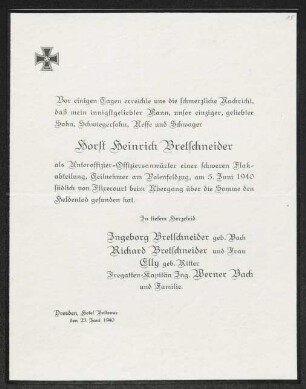 Brief von Ingeborg Bretschneider, Richard Bretschneider, Elly Bretschneider und Werner Bach an Gerhart Hauptmann
