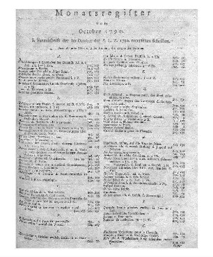 Monatsregister vom October 1790.