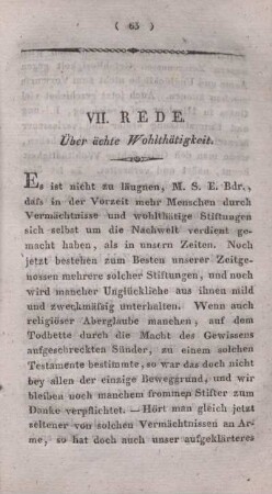 VII. Rede. Über ächte Wohlthätigkeit.