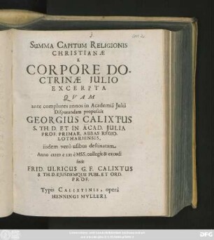 Summa Capitum Religionis Christianae E Corpore Doctrinae Iulio Excerpta