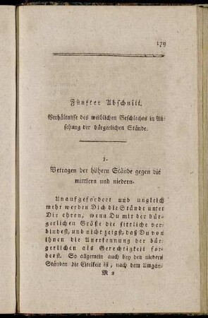 Fünfter[Dritter] Abschnitt. Verhältnisse des weiblichen Geschlechts in Ansehung der bürgerlichen Stände.