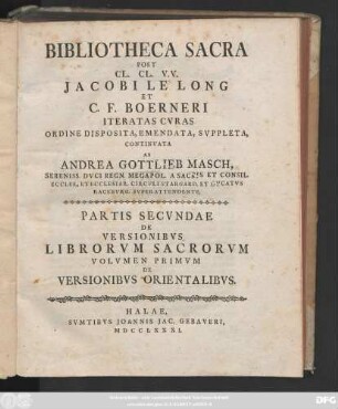 Ps. 2, Vol. 1: De Versionibvs Orientalibvs