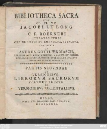 Ps. 2, Vol. 1: De Versionibvs Orientalibvs