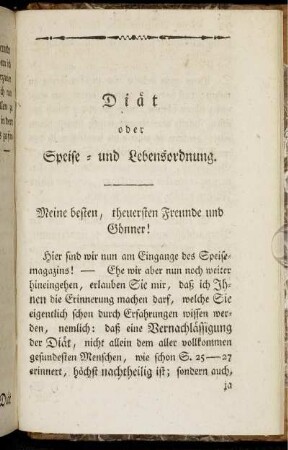 Diät oder Speise- und Lebensordnung.
