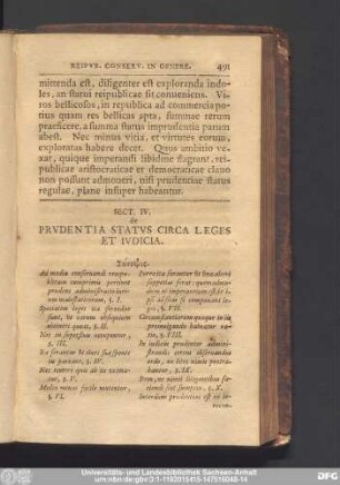 Sect. IV. de Prudentia Status Circa Leges Et Iudicia.