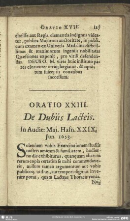 Oratio XXIII. De Dubiis Lacteis