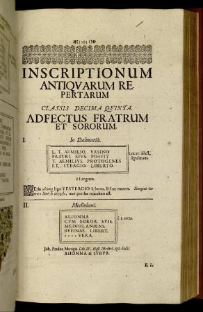 Classis Decima Quinta. Adfectus Fratrum Et Sororium