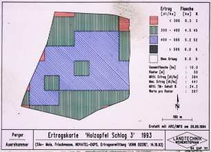 Ertragskarte "Holzapfel Schlag 3" 1993 (Silomais, Frischmasse, NOVATEL-DGPS, Ertragsermittlung "John Deere", 14.10.1993)