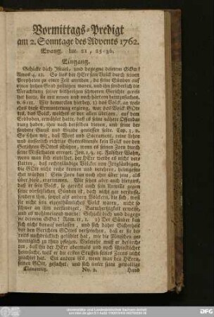[No. 2.] Vormittags-Predigt am 2. Sonntage des Advents 1762. Evang. Luc. 21, 25 - 36.