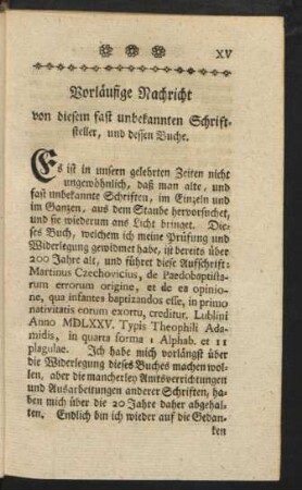 Vorläufige Nachricht von diesem fast unbekannten Schriftsteller, und dessen Buche