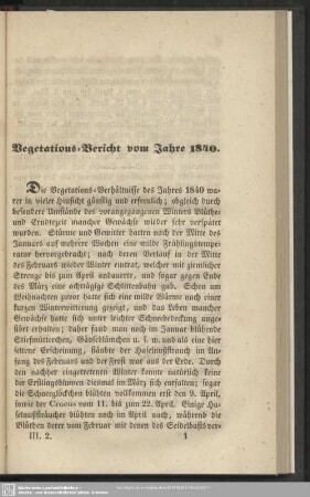 Vegetations-Bericht vom Jahre 1840