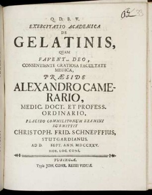 Exercitatio Academica De Gelatinis