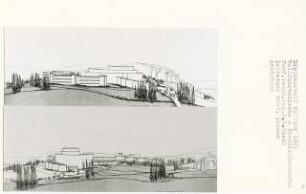 Wallfahrtskirche, Benediktinerabtei (Diplomarbeit bei Willy Kreuer): Ansichten von Norden und Westen 1:200