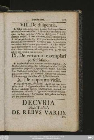Decuria Septima De Rebus Variis.