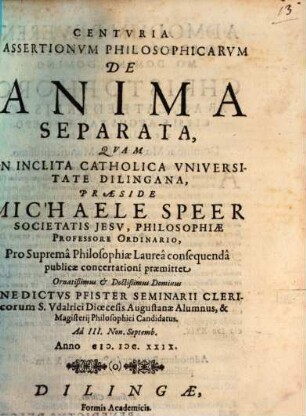 Centuria Assertionum Philosophicarum De Anima Separata