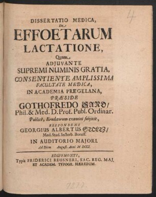 Dissertatio Medica, De Effoetarum Lactatione