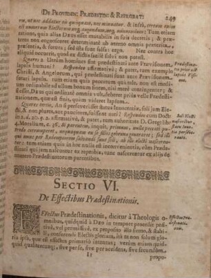Sectio VI. De Effectibus Praedestinationis.