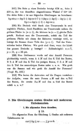 B. Die Gleichungen ersten Grades mit mehreren Unbekannten. § 12-16.