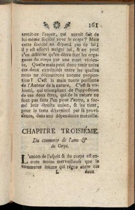 Chapitre Troisiéme. Du commerce de l'ame & du Corps.