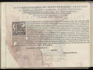Dedikation an Martin Erzbischof von Prag. Martin Medeck aus Mähren. Erzbischoffsweihe 1581. Prag 10. Oktober 1587