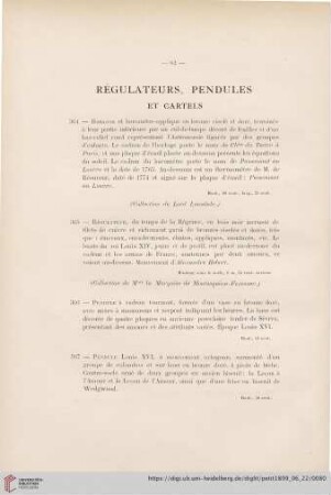 Régulateurs, Pendules et Cartels (Nr. 364 - 406)