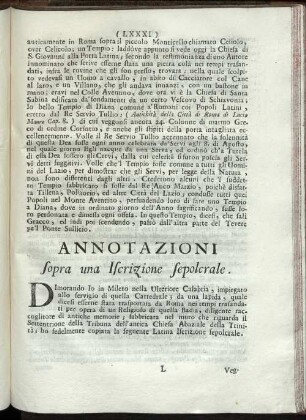 Annotazioni sopra una Iscrizione sepolcrale.