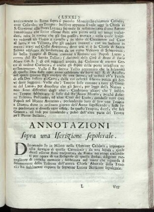 Annotazioni sopra una Iscrizione sepolcrale.