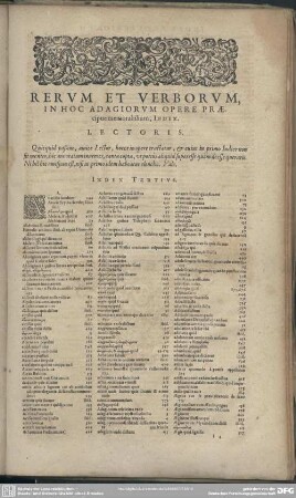 Rerum Et Verborum In Hoc Adagiorum Opere Praecipue memorabilium, Index