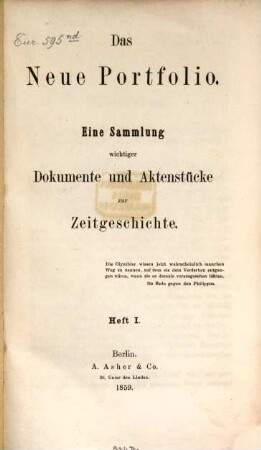 Das neue Portfolio : eine Sammlung wichtiger Dokumente und Aktenstücke zur Zeitgeschichte, 1