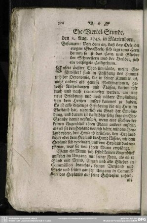 Ehe-Viertel-Stunde, den 8. Aug. 1745. in Marienborn