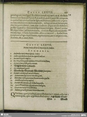 Caput LXXVII. Statua Rulandi juris municipales Index