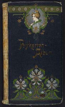 Postkarten-Album. Sammelalbum mit Künstlerportraits auf Postkarten. Kunstledereinband, geprägt und bedruckt; 38 x 22,5 x 2 cm (um 1910). Dresden: SLUB/DF 1995.D.1