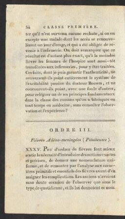 Ordre III. Fièvres Adéno-meningées (Pituiteuses)