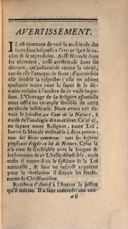 Lettres critiques ou analyse et réfutation de divers écrits modernes contre la religion, 17. Sur la religion essentielle [u.a.]