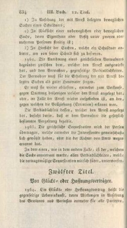 Zwölfter Titel. Von Glücks- oder Hoffnungsverträgen