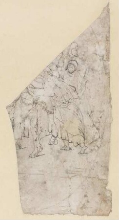 Fragment einer Darstellung: weibliche Figuren, darunter eine Tanzende, dabei ein geschmückter Ochse
