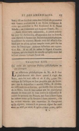 Chapitre XIII. Qui traite des réflexions Politico-philosophiques un peu sauvages.