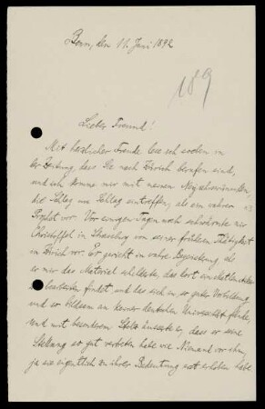 Nr. 7: Brief von Hermann Minkowski an Adolf Hurwitz, Bonn, 11.6.1892