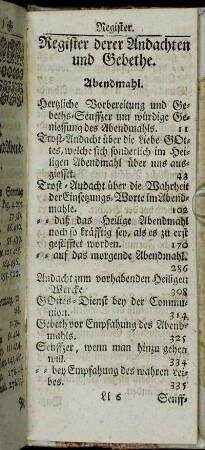 Register derer Andachten und Gebethe