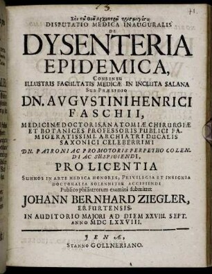 Disputatio Medica Inauguralis De Dysenteria Epidemica