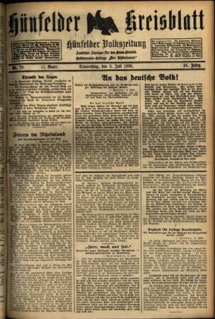 Erste Ausgabe vom Donnerstag, den 03. Juli 1930.