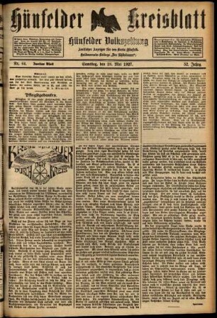 Zweite Ausgabe vom Samstag, den 28. Mai 1927.
