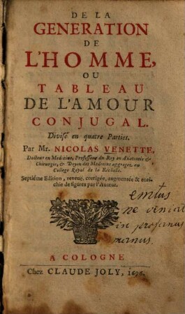 De la generation de l'homme, ou tableau de l'amour coniugal