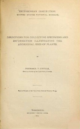 Directions for collecting specimens and information illustrating the aboriginal uses of plants