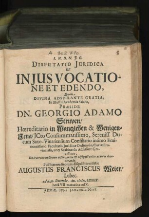 Disputatio Iuridica De In Ius Vocatione Et Edendo